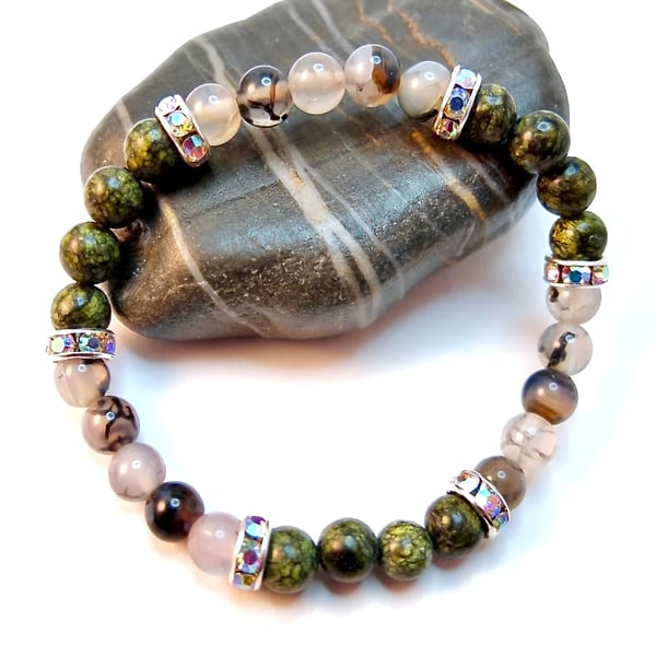 Serpentine And Dragon Vein Agate Bracelet - Handmade In Devon