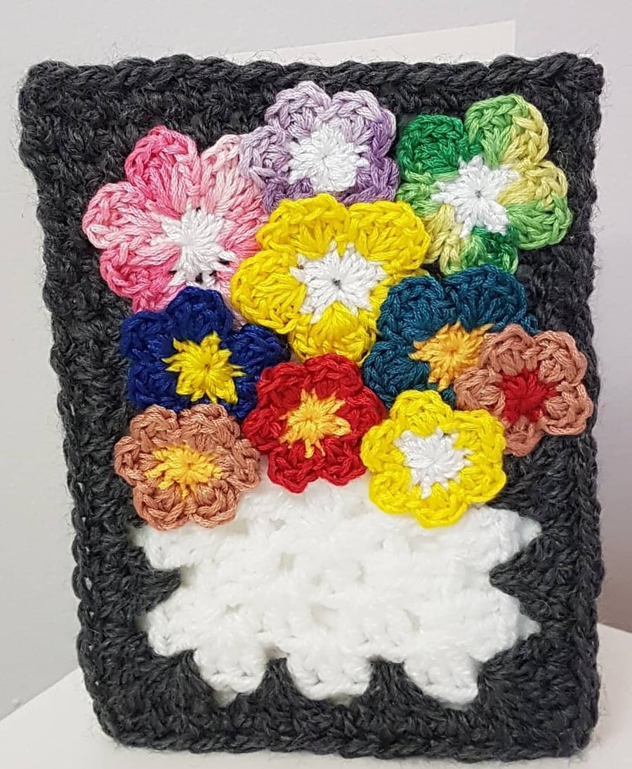 Hand crochet flowers card