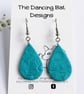 Turquoise Dangle Earrings With Illusion 3D Effect, Teardrop Shape, Polymer Clay