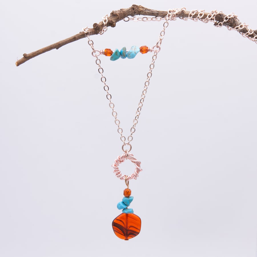 One Of A Kind Turquoise Magnesite and Burnt Orange Necklace