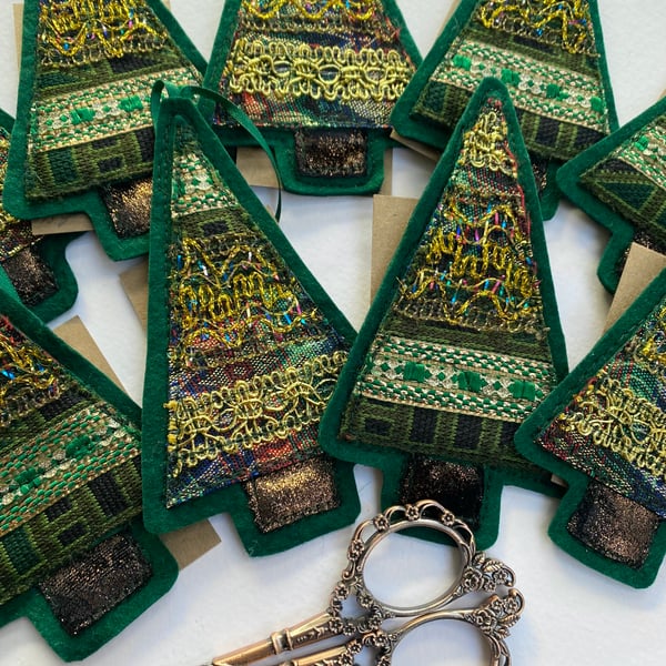 Green and gold seasonal up cycled Christmas tree home decoration.