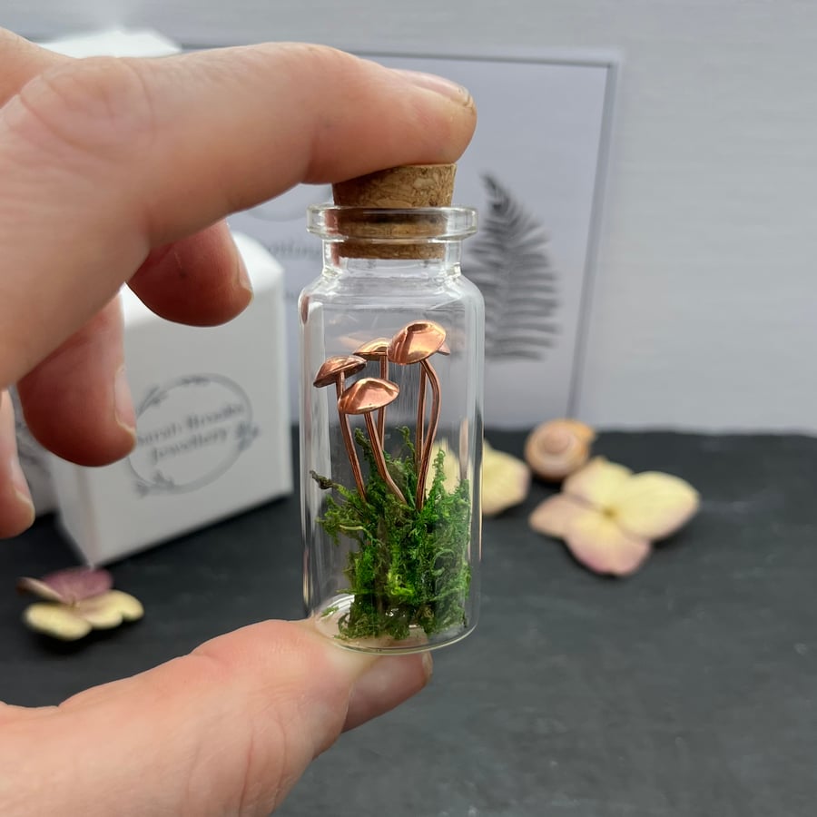 Copper Miniature Mushroom Toadstool Glass Jar