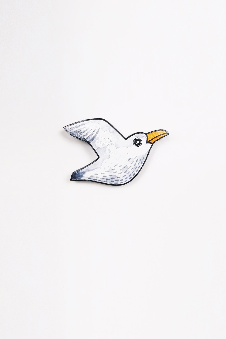 Seagull wall art, miniature flying bird, wooden hand painted home decor.