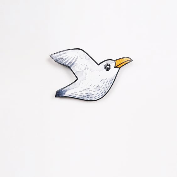 Seagull wall art, miniature flying bird, wooden hand painted home decor.