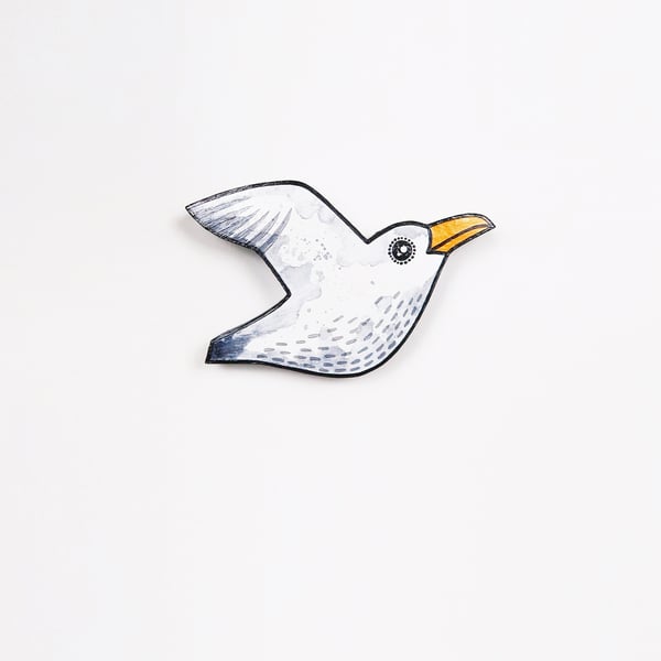seagull wall art, miniature flying bird, wooden hand painted home decor