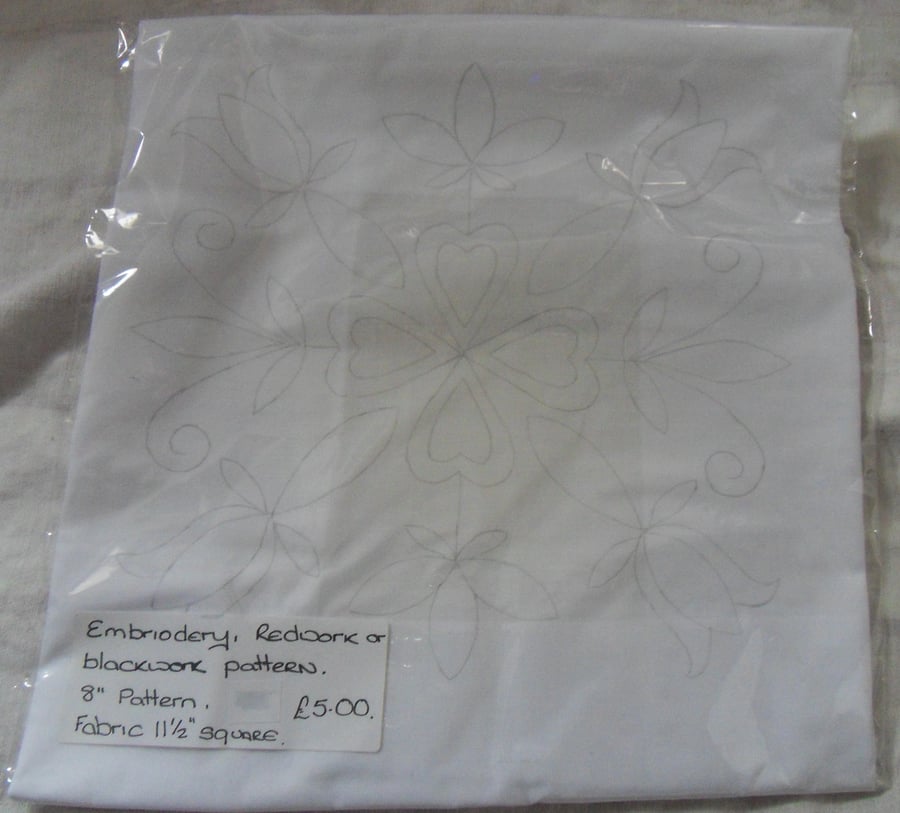 Homemade Flower design embroidery, redwork pattern. 100% cotton fabric. 