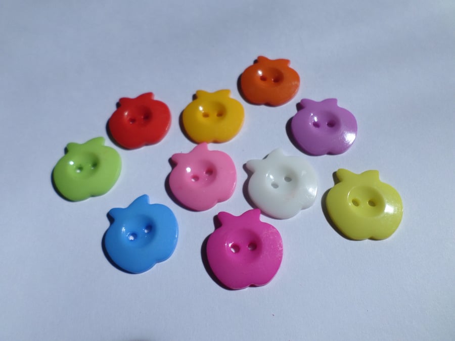 10 x 2-Hole Acrylic Buttons - 21mm - Apple - Mixed Colour 