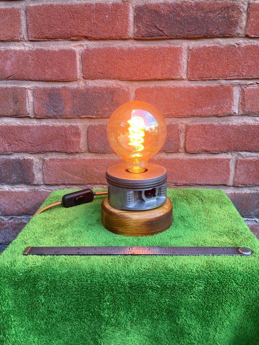 Decorative Table Lamp, Upcycled Motorcycle Piston