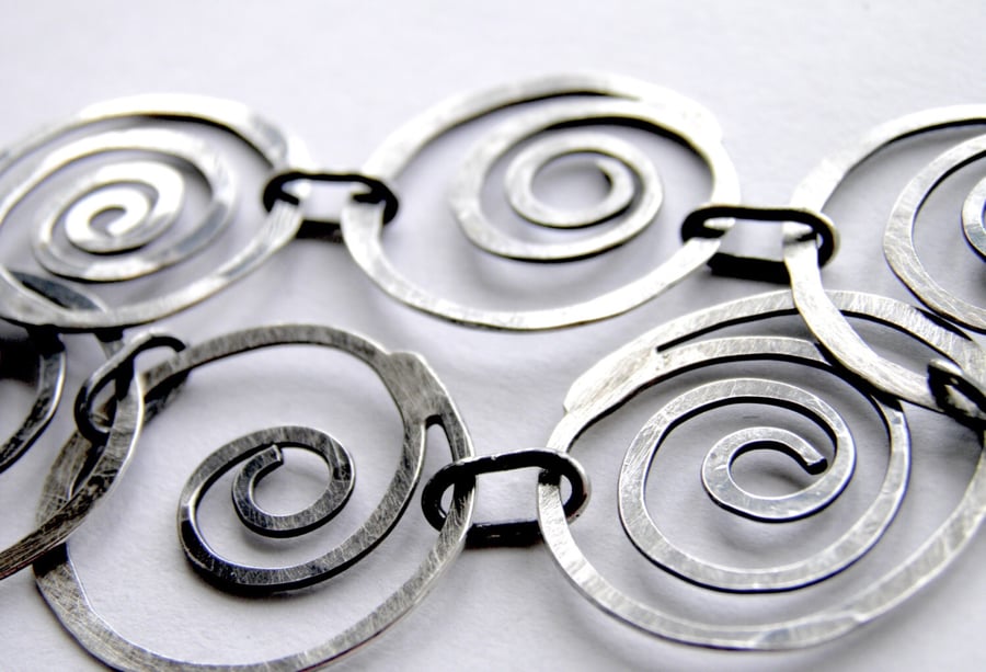 Sterling Silver Bracelet Handcrafted Swirl Spiral Design Oxidised 