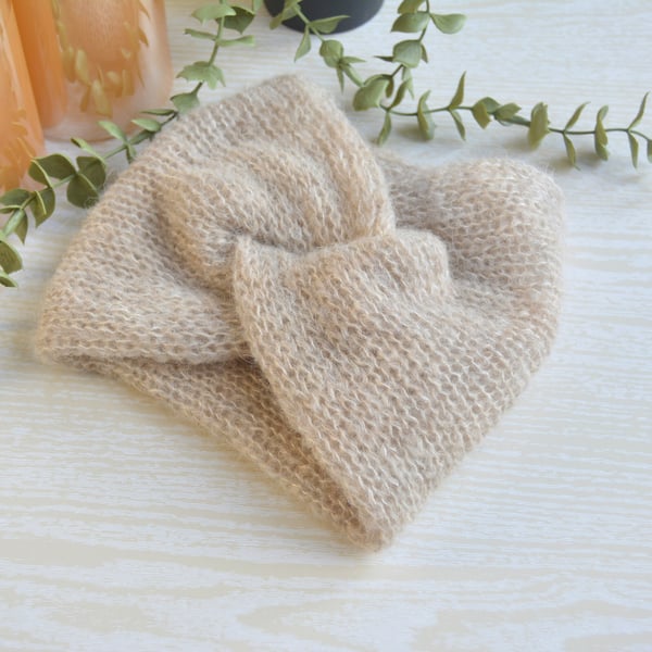 Knitted Wide Headband Soft As A Cloud Twisted Headband Alpaca Silk Wheat Sheaf
