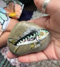 Mackerel fish  hand painted and varnished paper weight stone 