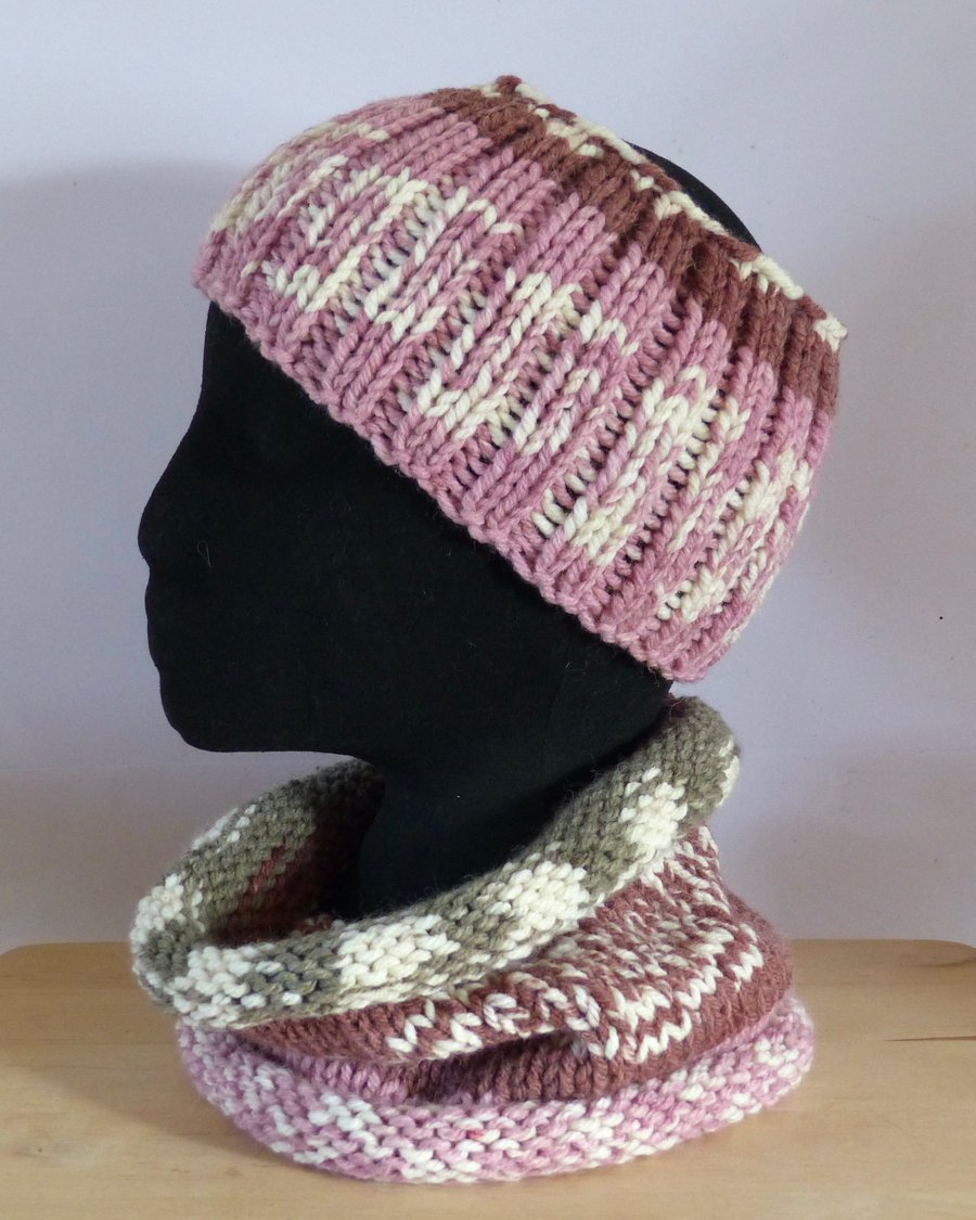 Knitted 'Nordic' Cowl & Headband