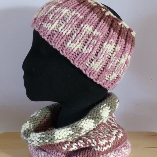 Knitted 'Nordic' Cowl & Headband