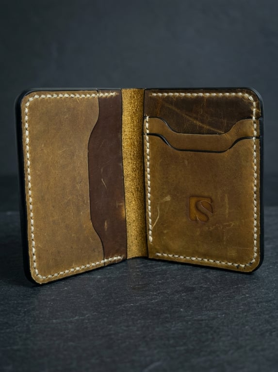 Olive Tan Full Grain Leather Mini Wallet Compact Bifold Pocket Wallet UK