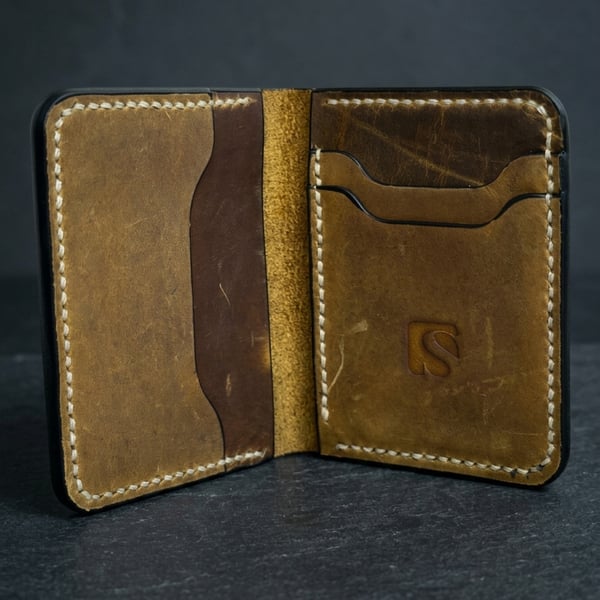 Olive Tan Full Grain Leather Mini Wallet Compact Bifold Pocket Wallet UK