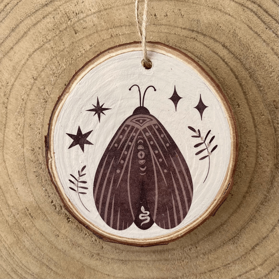 Rustic Moth Wood Slice Decoration