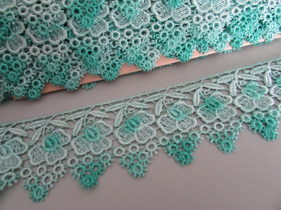 Mint Green Ombre Venise Guipure Lace sold by the metre