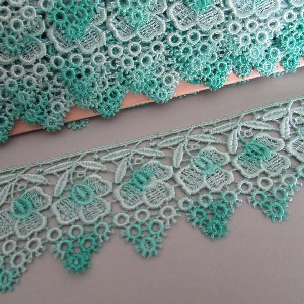 Mint Green Ombre Venise Guipure Lace sold by the metre