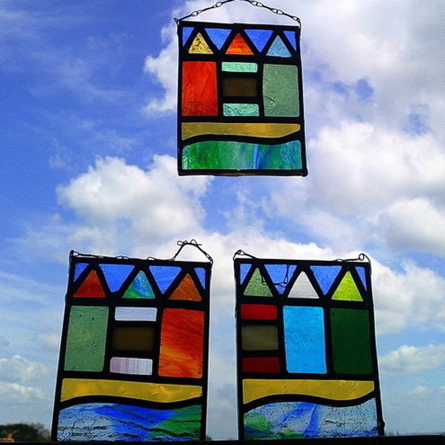 Stained Glass Leaded Sun catchers, Teeny Tiny Beach Huts