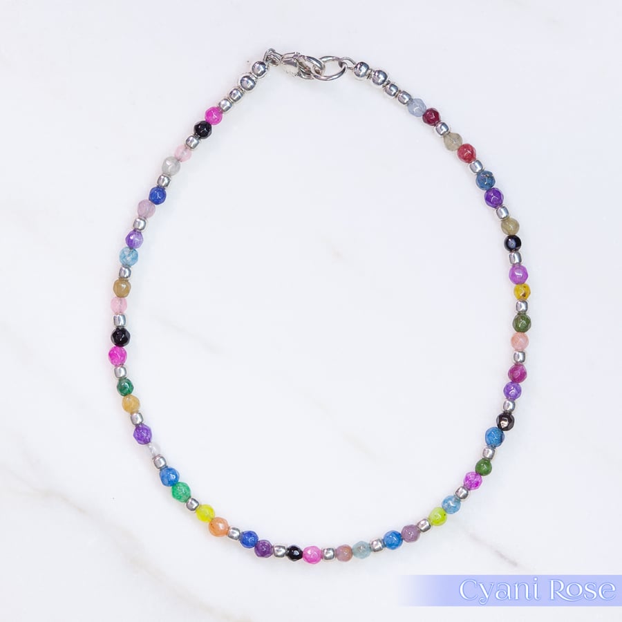 Sterling silver and Rainbow Agate handmade beaded bracelet