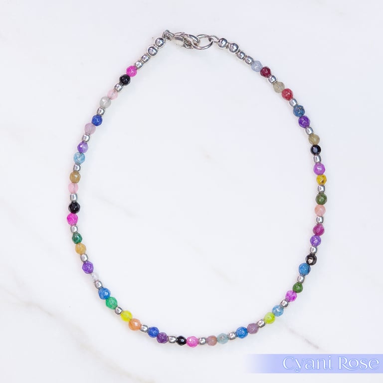Sterling silver and Rainbow Agate handmade beaded bracelet