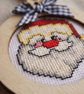 Embroidered Santa Christmas Tree Ornament, Handmade Cross Stitch Wooden Bauble - Image 2