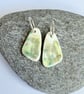 Handmade Ceramic Earrings: green & ochre glaze, sterling silver hoops 