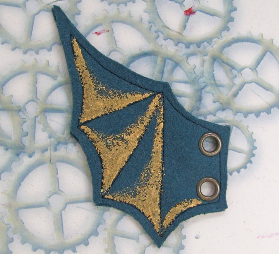 Steampunk Fabric Boot Wings Bat Wings Green Gold