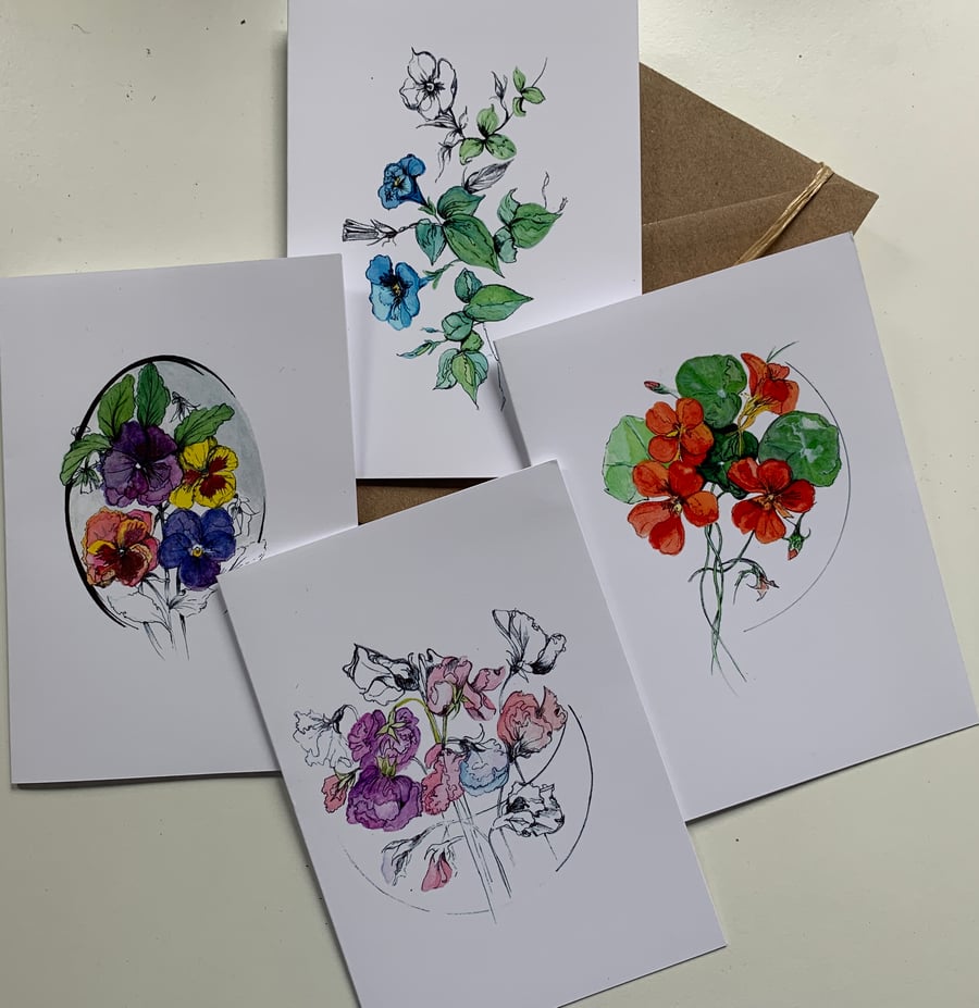 Flower card pack of 4