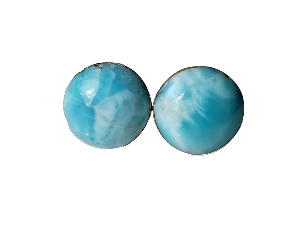 Larimar Studs Earrings Sterling Silver Jewellery Gift 12mm Round Rare Gemstone