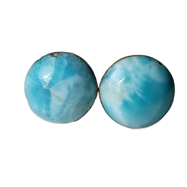 Larimar Studs Earrings Sterling Silver Jewellery Gift 12mm Round Rare Gemstone