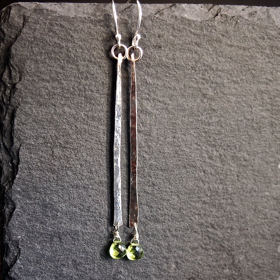 Sterling Silver Forged Earrings with Peridot