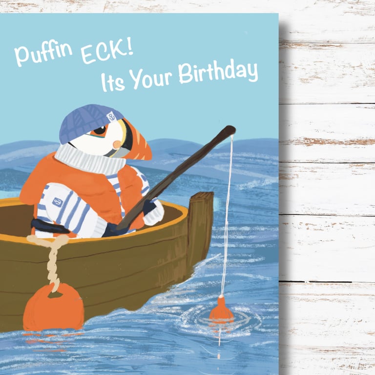 Happy Birthday Card Puffin Funny Yorkshire puffins 