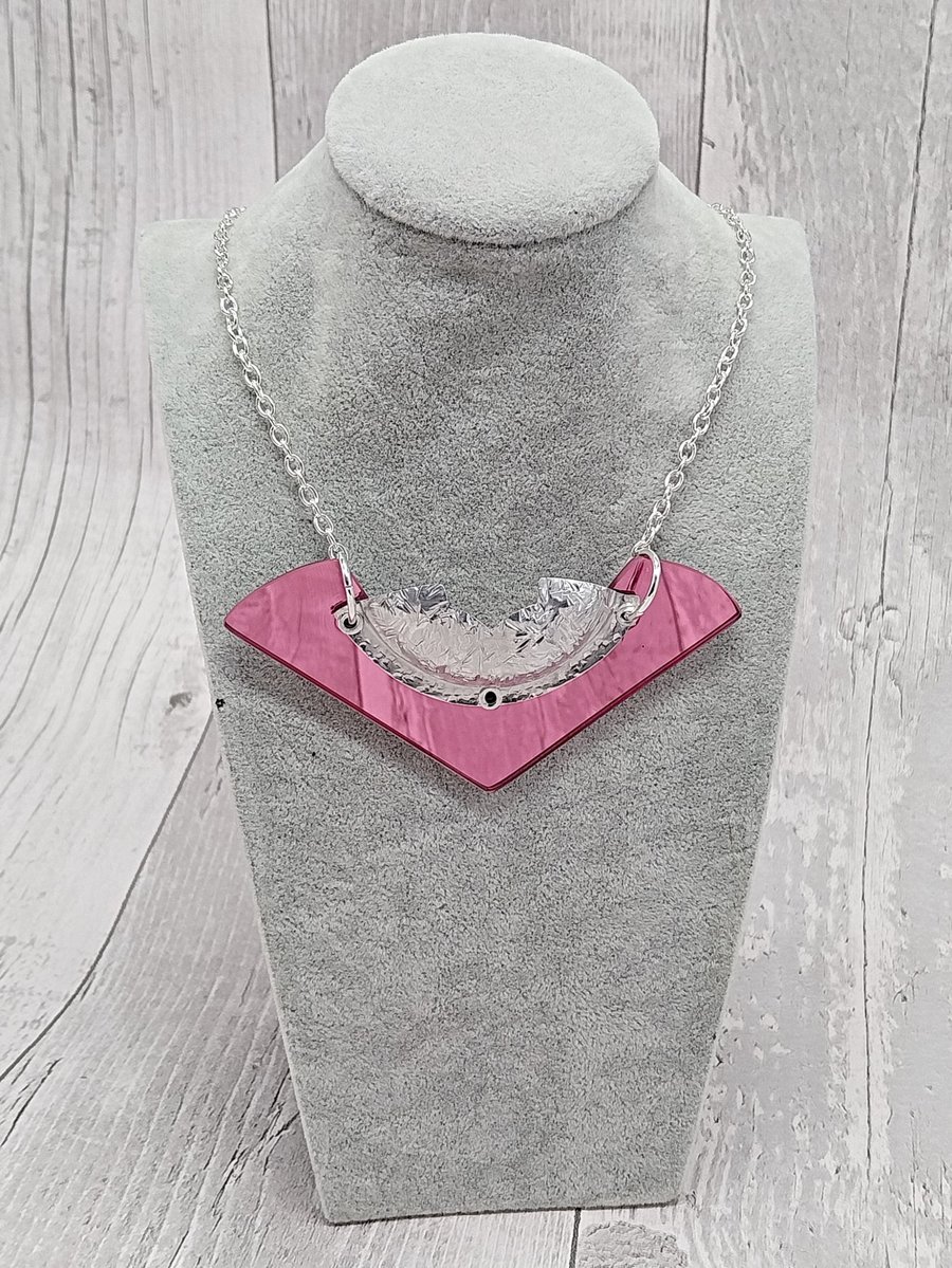 Recycled Aluminium Drink Can Base Metal, Pink Triangle Acrylic Necklace Pendant