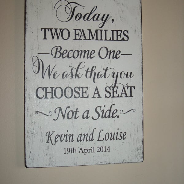 Shabby chic wedding seating plan sign personalised
