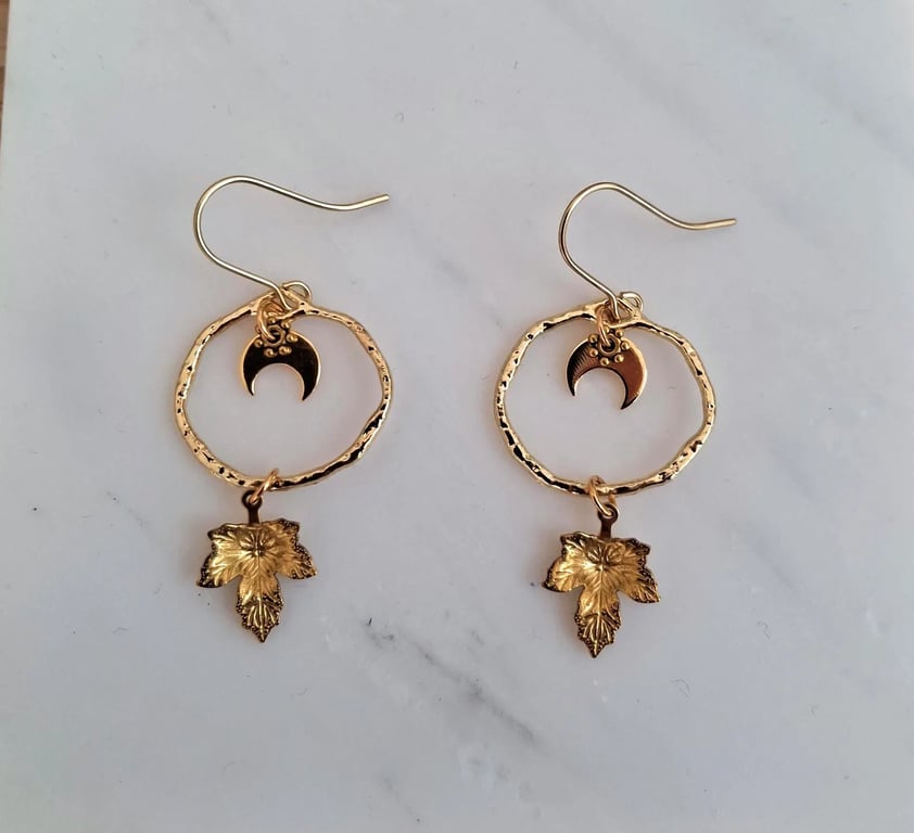 Practical Magic Autumnal Fall Equinox Celestial Moon Crescent Drop Earrings