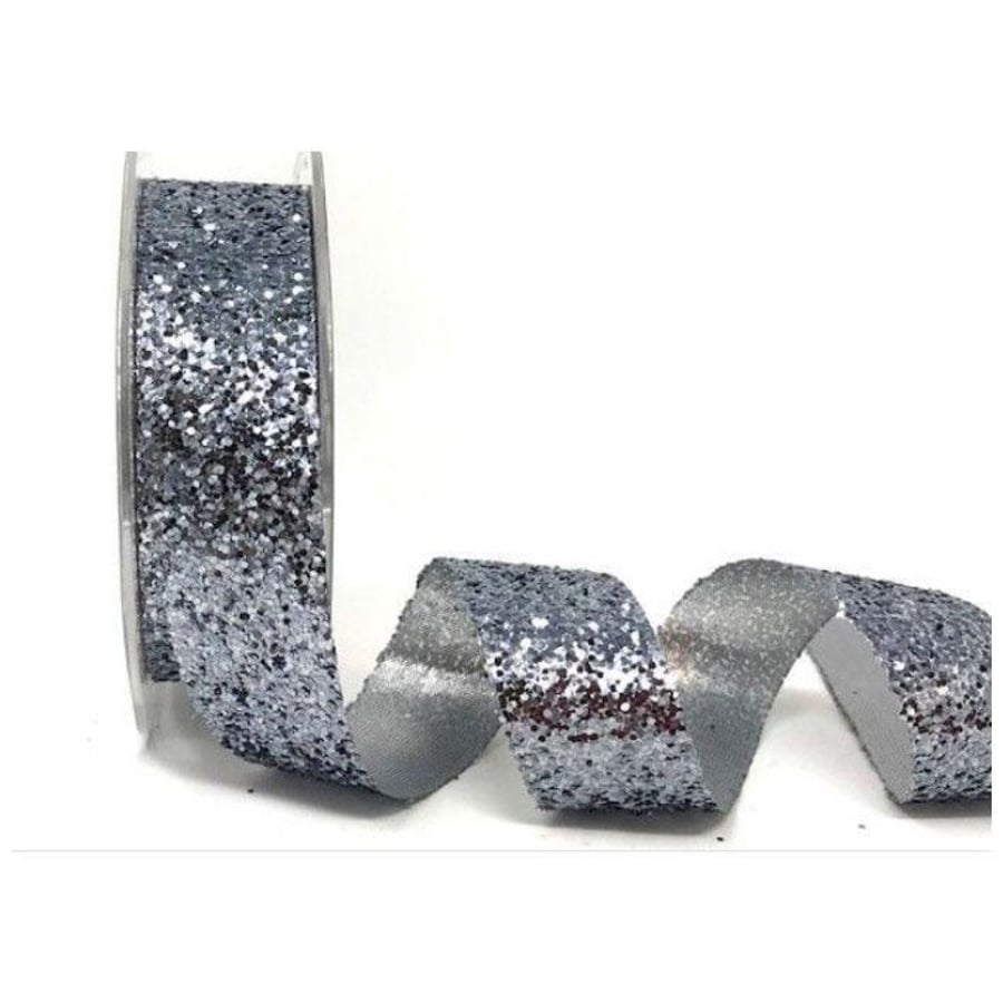 Pewter silver Crystal glitter ribbon x 2 metres 