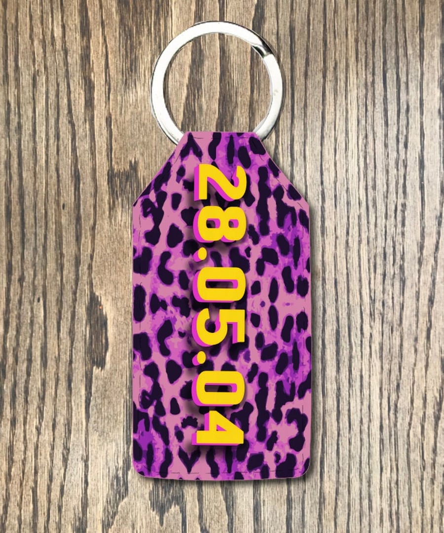 Custom date vegan leather keychainkeyring, personalised keychain for women, birt