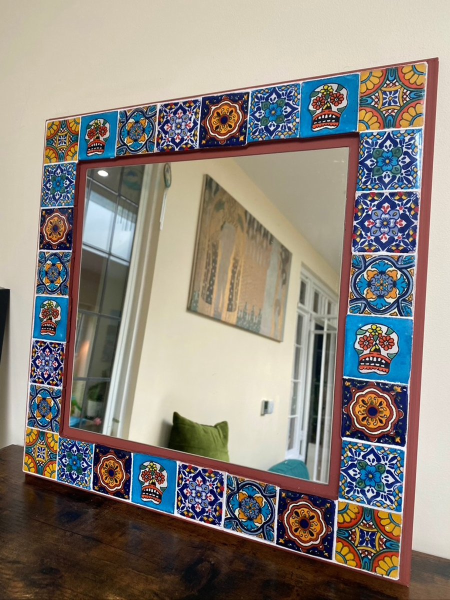 Handmade terracotta tile mirror