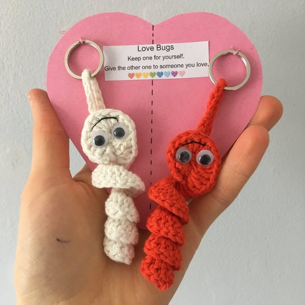 Crochet Love Bug Keyring, Red And White, I Love You Gift