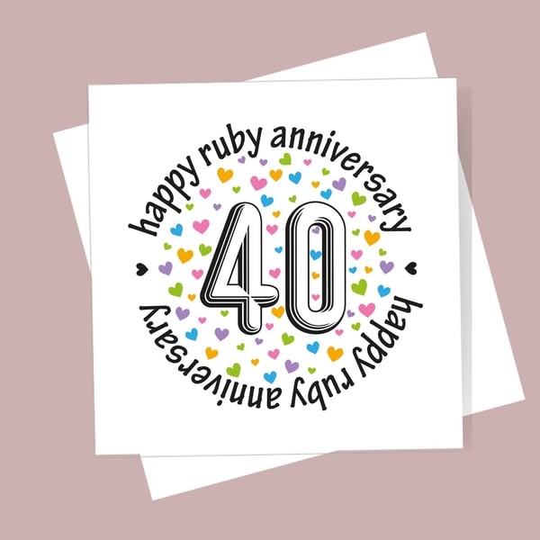 Ruby Wedding Anniversary Card - 40 Years Married. Blank inside. Free delivery
