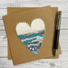 Up-cycled seascape embroidered heart card. 