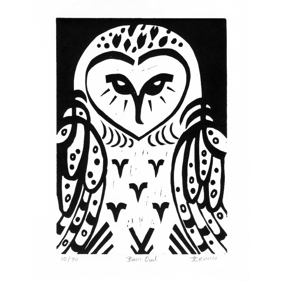Barn Owl black-white linocut (edition of 30)