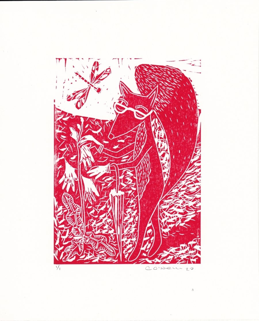 Little Red Fox - Lino Print