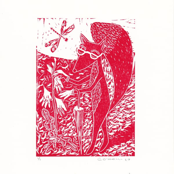 Little Red Fox - Lino Print