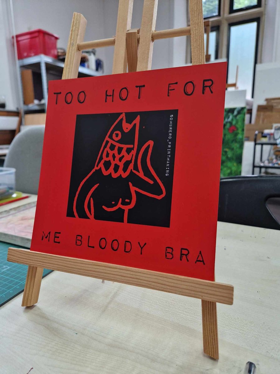 Too hot for me bloody bra. 20x20cm print.