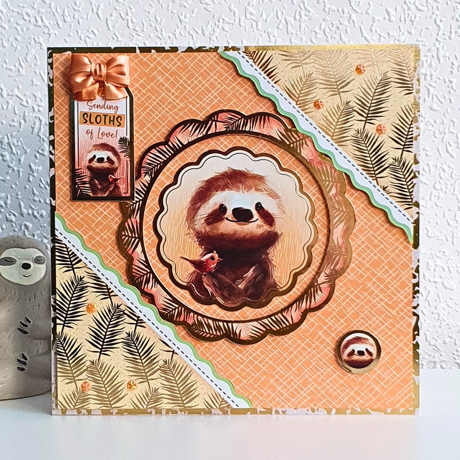 Luxury Keepsake Sloth Birthday Card, "Sending Sloths Of Love", Embellished