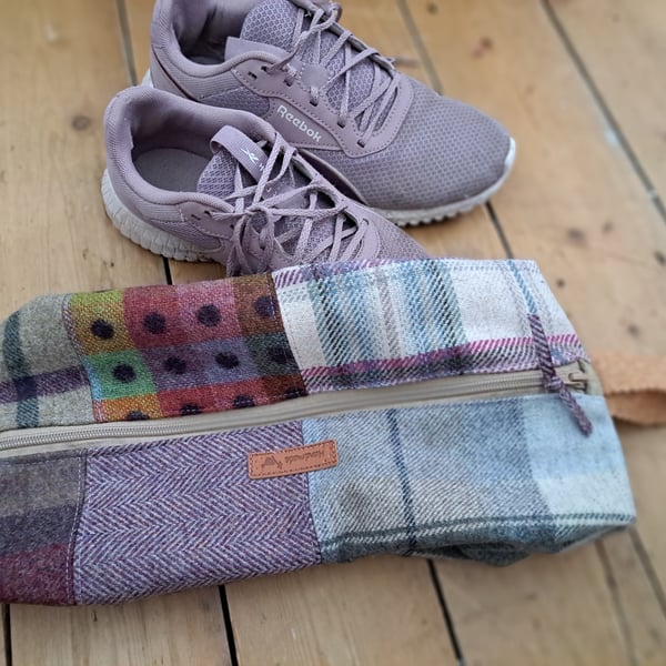 One of a kind patchwork wool shoe and gift bag