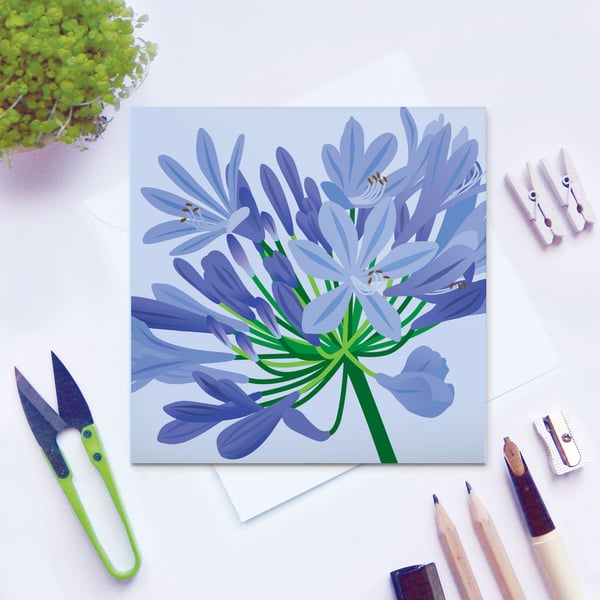 Blue Agapanthus Card - birthday, floral, summer