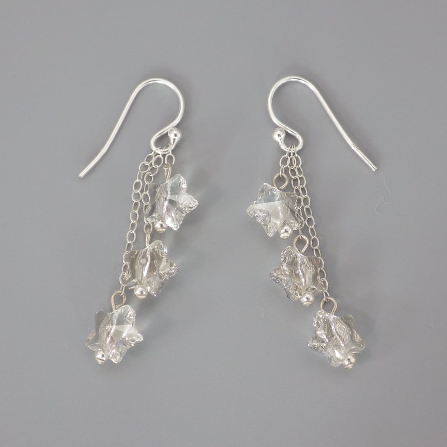 Three tier crystal Swarovski star bead earrings with Sterling Silver